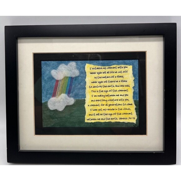 Genesis: 9 11-13 Scripture Thread Rainbow Framed Hanging Art Gods Promise Flood - Picture 7 of 11